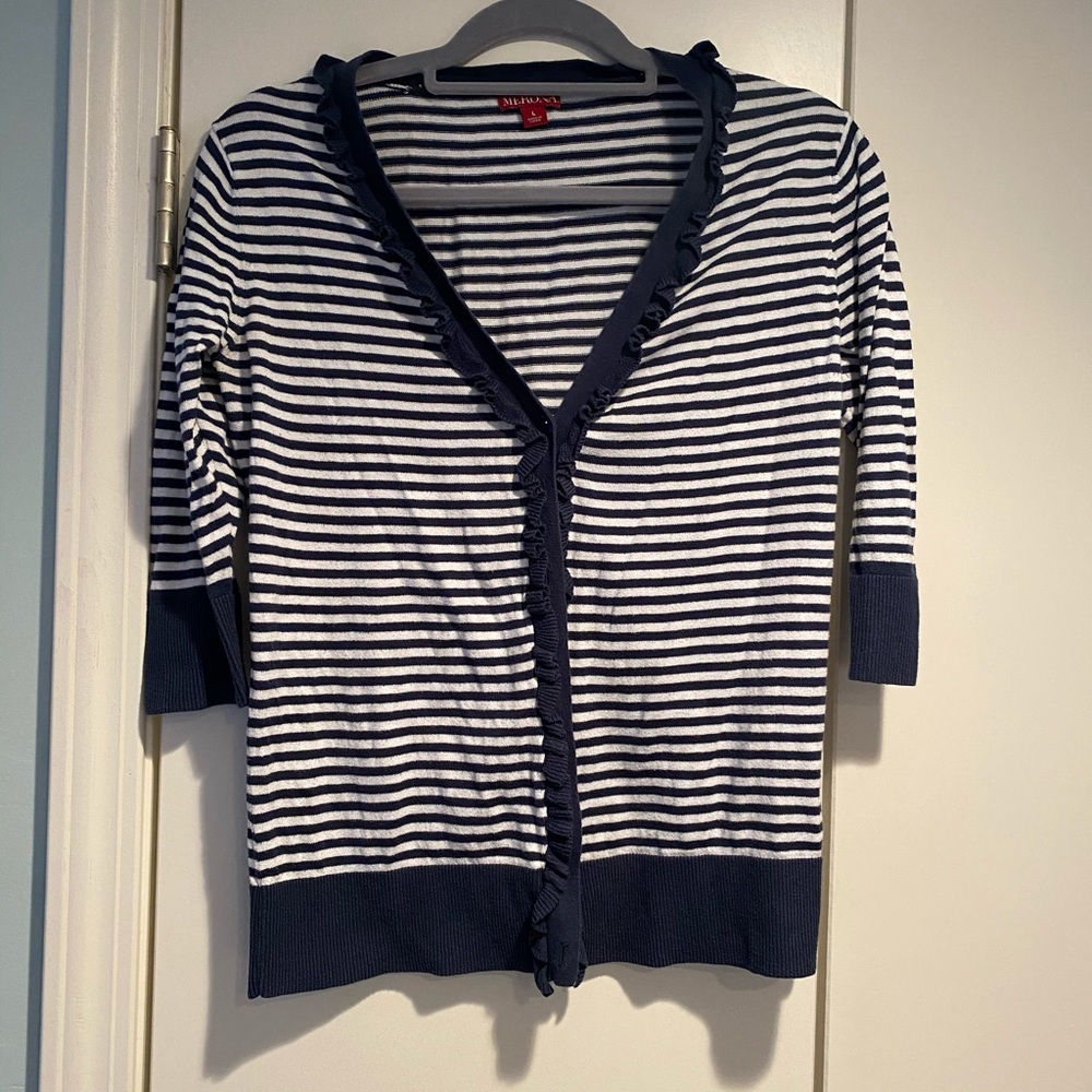 Striped ruffle cardigan